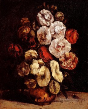 Malvarrosas en un cuenco de cobre pintor Gustave Courbet Impresionismo Flores Pinturas al óleo